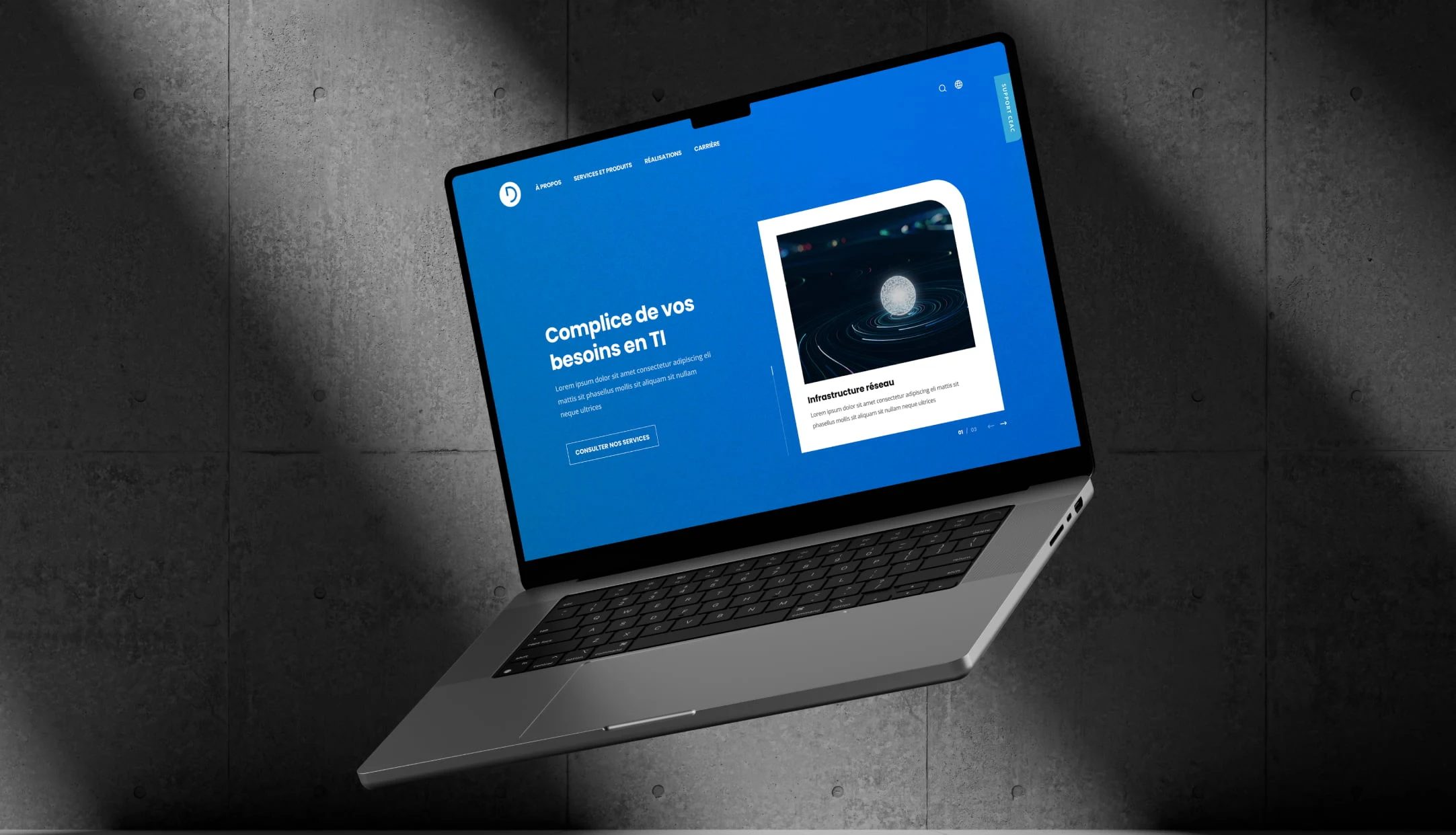 Ordinateur portable affichant le site web de DEVICOM