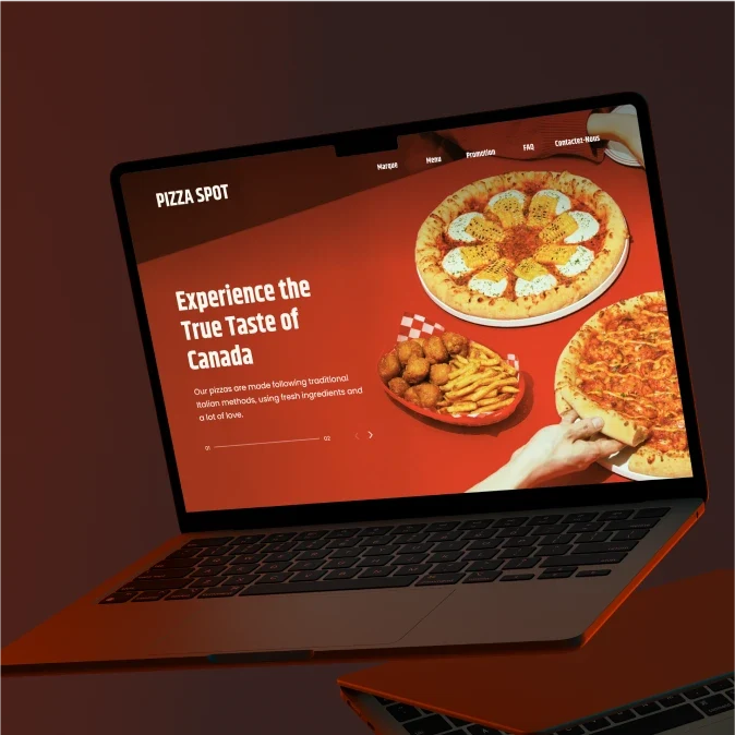 Ordinateur portable affichant le site web de Pizza Spot