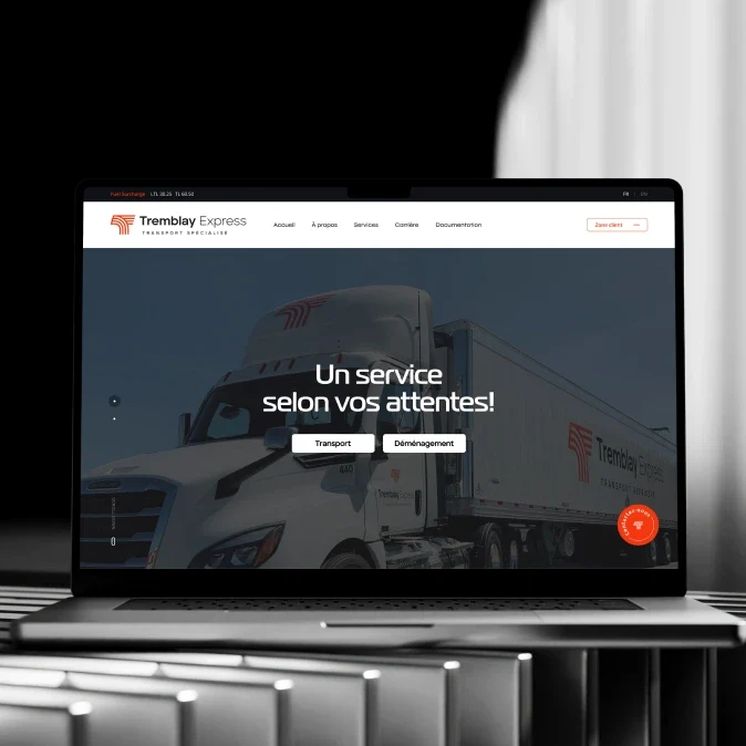 Ordinateur portable affichant le site web de Tremblay Express